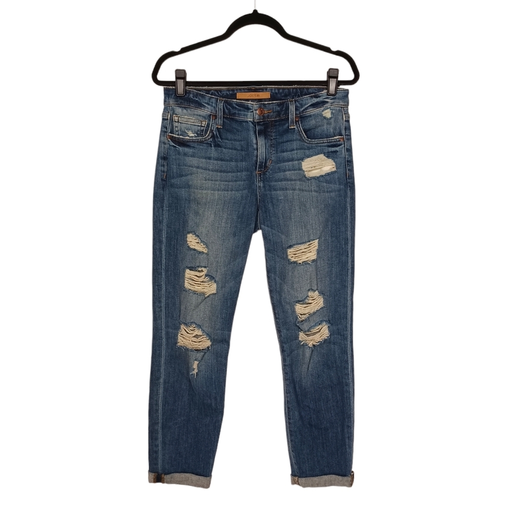 JOE'S JEANS Boyfriend Slim Crop Dark Medium Blue Distressed Jeans 26